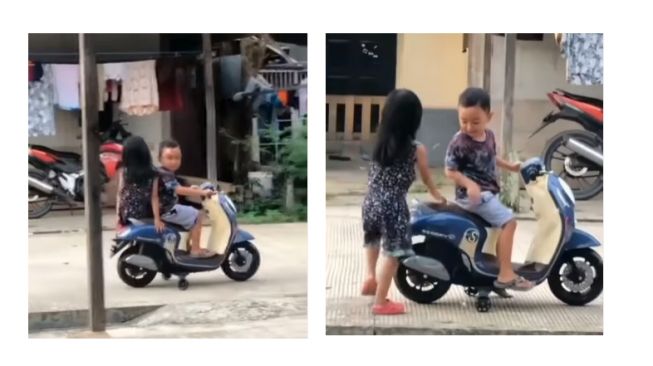 Romantis Sejak Dini, Aksi Bocil Bonceng Wanita Naik Honda Scoopy Bikin Publik Klepek-Klepek