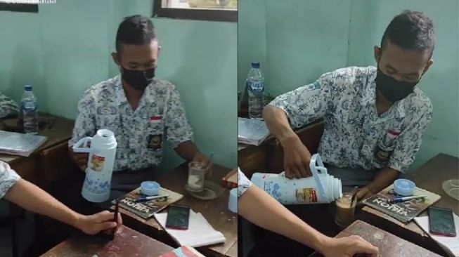 Kocak! Bawa Termos ke Sekolah, Seorang Siswa Malah Bikin Kopi di Kelas