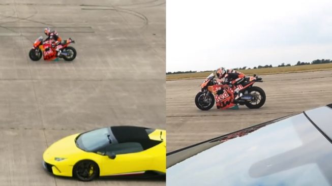 Dani Pedrosa vs Lamborghini. (Instagram/redbulmotorsports)