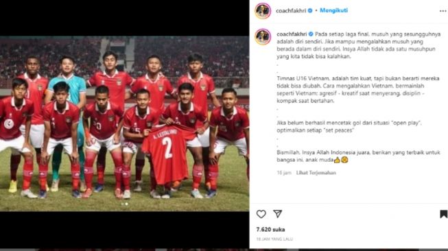 Fakhri Husaini Beri Pesan sebelum Indonesia vs Vietnam di Piala AFF U-16. (Instagram / @coachfakhri)