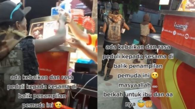 Salut! Aksi Anak Punk Berbagi Makanan untuk Ibu dan Anak yang Duduk di Trotoar