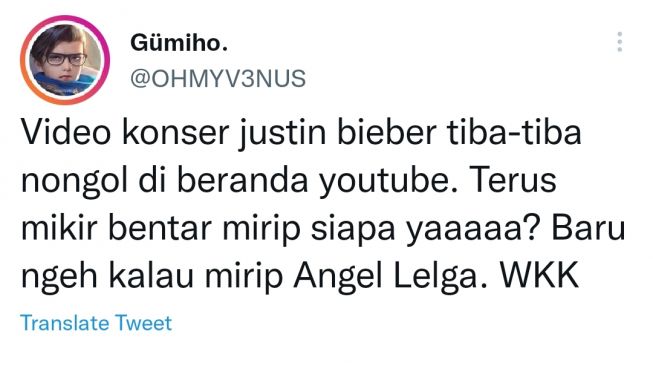 Justin Bieber disebut mirip Angel Lelga (Twitter/@OHMYV3NUS)
