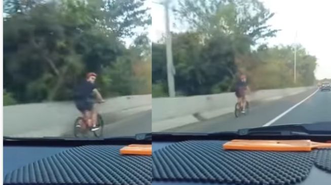 Video Viral Pesepeda Santuy Gowes di Dalam Jalan Tol, Panen Cibiran Publik