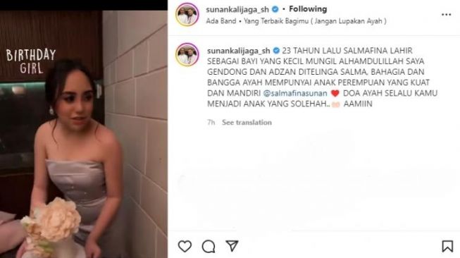 Tangkapan layar ucapan selamat ulang tahun Sunan Kalijaga untuk Salmaina Sunan. [Instagram]