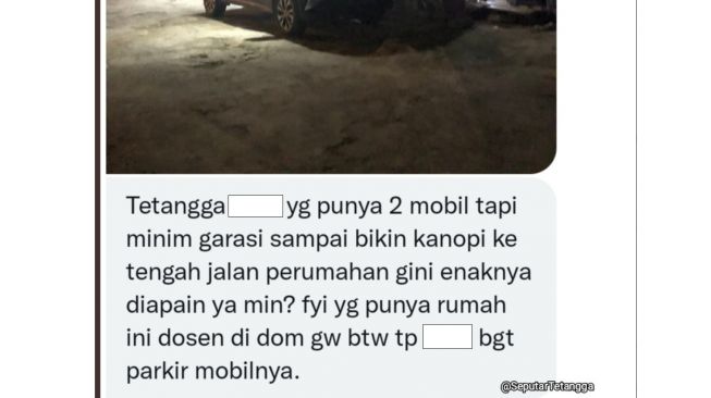 Rumah yang diduga milik dosen dibangun kanopi di tengah jalan untuk parkir mobilnya (Twitter)