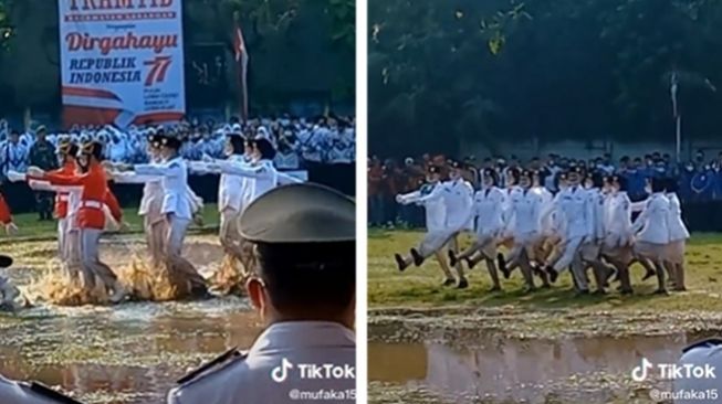 Viral! Publik Dibuat Merinding dengan Semangat Paskibra Bertugas di Lapangan Penuh Lumpur: Kalian Luar Biasa