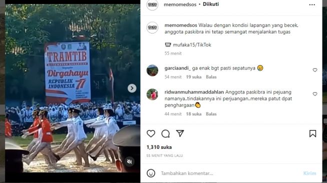 Kondisi Lapangan Becek, Anggota Paskibra Tetap Semangat Jalankan Tugas, Warganet: Ini Pejuang Namanya