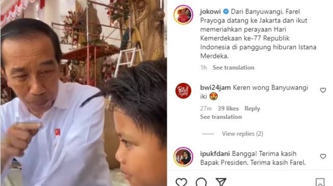 Pesan Presiden Jokowi ke Farel Prayoga. [Instagram/@jokowi]