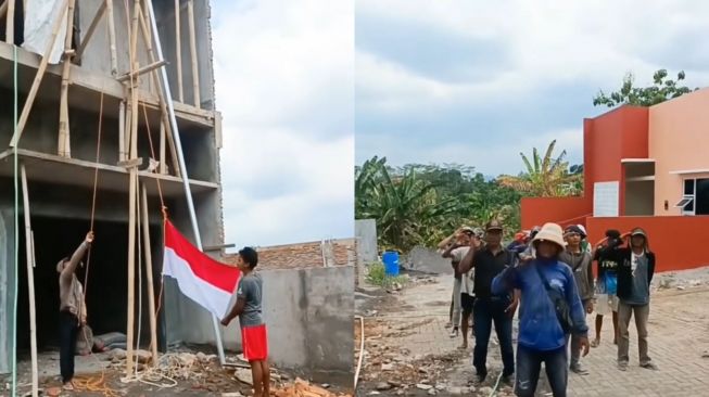 Viral! Semangat Nasionalisme Kuli Bangunan Gelar Upacara 17 Agustus, Tuai Apresiasi Publik