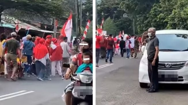 Bikin Terharu, Bapak-bapak Ini sampai Rela Turun dari Mobil demi Hormat ke Bendera Merah Putih