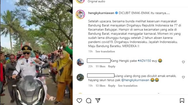 Hengky Kurniawan kena cubit emak-emak saat kendarai motor Honda ADV 150 (Instagram)