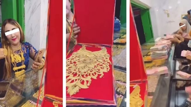 Video Emak-emak Borong Perhiasan Emas buat Keluarga, Tumpukan Uang Tunai Bikin Ketar-ketir