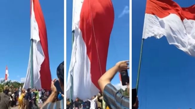 Viral Video Warga dari Berbagai Suku Berebut Kibarkan Bendera Merah Putih Raksasa, Publik Dibuat Merinding