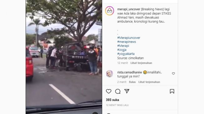 Terjadi Kecelakaan Tunggal di Gamping, Satu Mobil Pick Up Ringsek