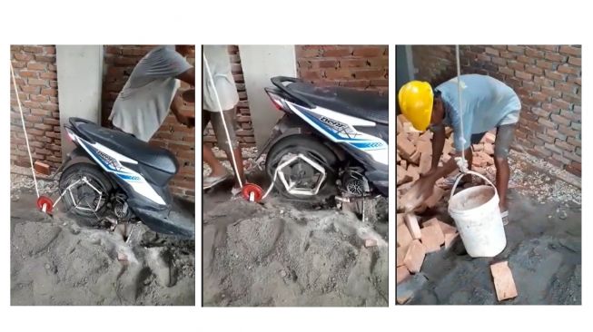 Begini Jadinya Kuli Bangunan Padukan Otak dan Otot, Manfaatkan Honda BeAT Guna Angkut Batu Bata