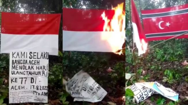 Viral di Media Sosial Pembakaran Bendera Merah Putih dengan Klaim 'Aceh Bukan Indonesia'