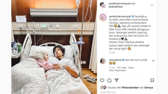 Potret manis Aurel Hermansyah dan Atta Halilintar saat menemani suaminya di rumah sakit. (Instagram/@aurelie.hermansyah)