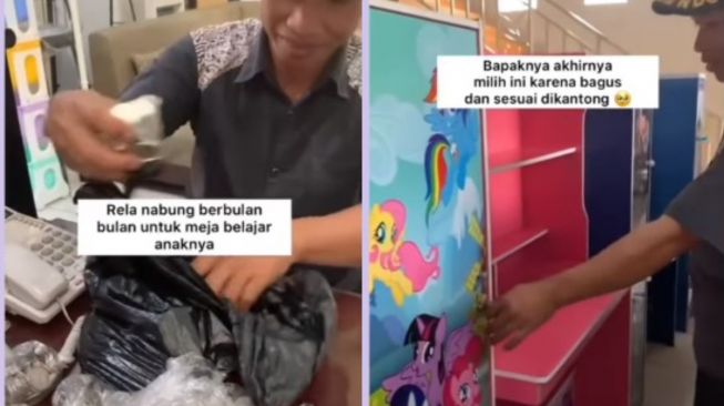 Demi Belikan Meja Belajar Anak, Seorang Ayah Bayar Pakai Satu Kantong Kresek Uang Logam: Hasil Nabung Berbulan-bulan