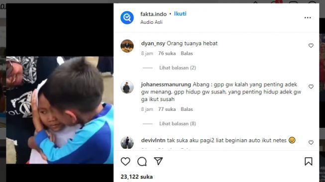 Bocah Laki-laki Ini Peluk dan Nangis Haru Saat Adiknya Menang Lomba Hula Hoop, Warganet: Ikut Netes