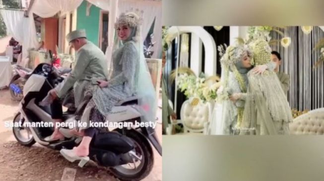 Unik! Masih Pakai Baju Pengantin, Pasutri Baru ke Kondangan Nikahan Bestie