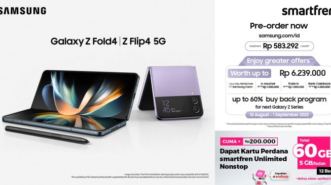 Smartfren Hadirkan Bundling Khusus Kartu Perdana Unlimited Nonstop 60 GB Samsung Galaxy Z Fold4 5G & Z Flip4 5G