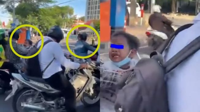 Anak Kecil Nangis Kejer Gegara Helm Pengendara Sepeda Motor Depannya, Bentuknya Nyeremin