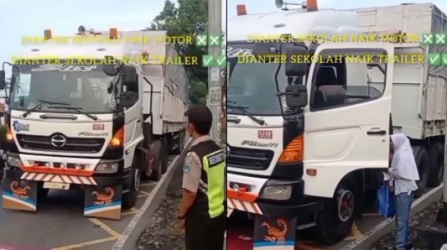 Bukan Main! Tak Pakai Sepeda Motor, Siswi STM ini Berangkat Sekolah Diantar Truk Trailer, Publik: The Real Anak Sultan