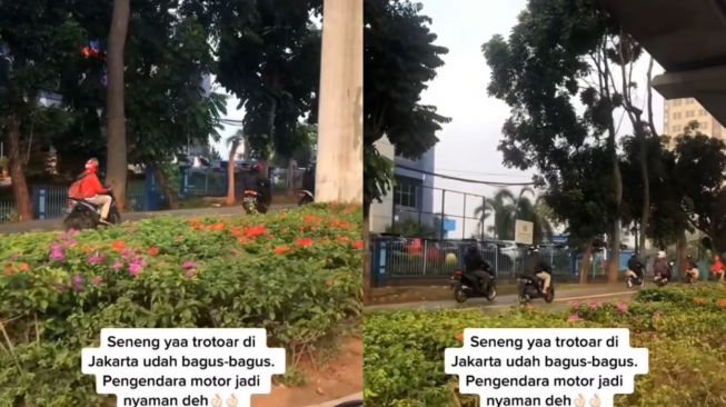 Beredar Video Para Pengendara Sepeda Motor Terobos Jalur Pejalan Kaki, Publik: 2024 Ganti Rakyat