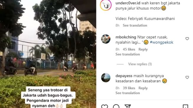 Trotoar digunakan para pemotor sebagai jalan (Instagram)