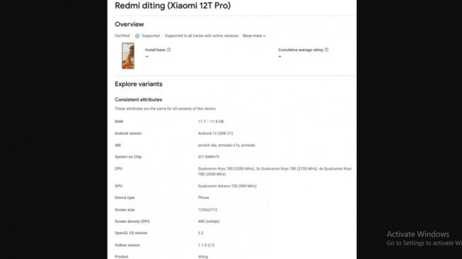 Bocoran Xiaomi 12T Pro. [Gizchina]