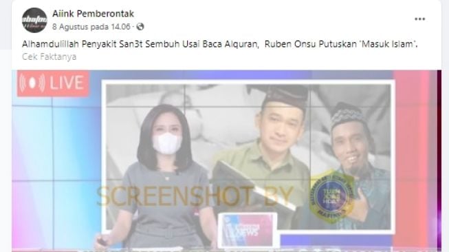 Ruben Onsu dikabarkan peluk agama Islam. [Dok.turnbackhoax]