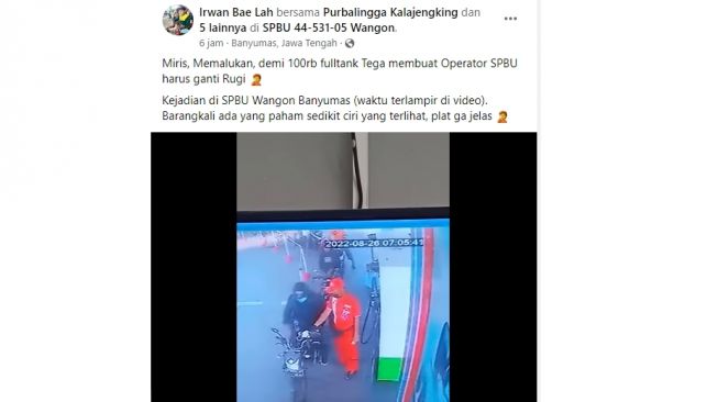 Pengendara Yamaha Scorpio tak bayar dan ngacir usai isi Pertalite di SPBU (Facebook)