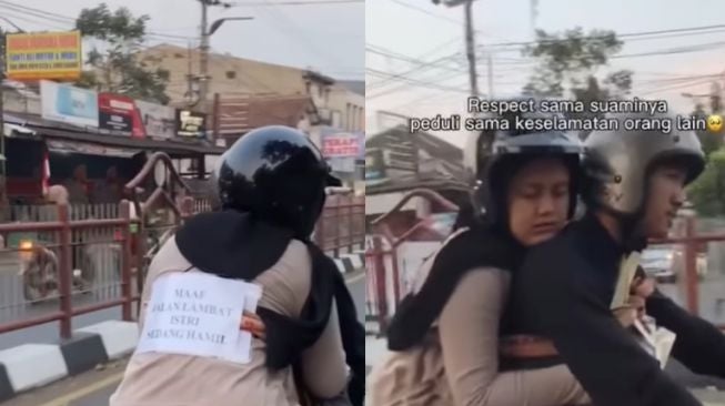 Bonceng Istri Hamil Naik Motor, Pria ini Tempel Tulisan Menyentuh, Begini Pesannya