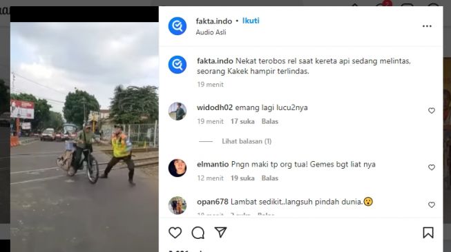 Seorang Kakek Hampir Terlindas Karena Nekad Terobos Rel saat Kereta Api Melintas, Warganet: Pengen Maki Tapi Orang Tua