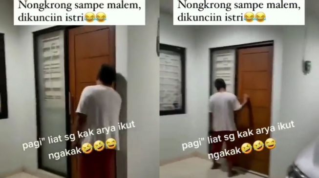 Bikin Ngakak! Momen Bapak-bapak Tak Dibiarkan Masuk Rumah oleh Sang Istri Gara-gara Nongkrong Hingga Larut Malam