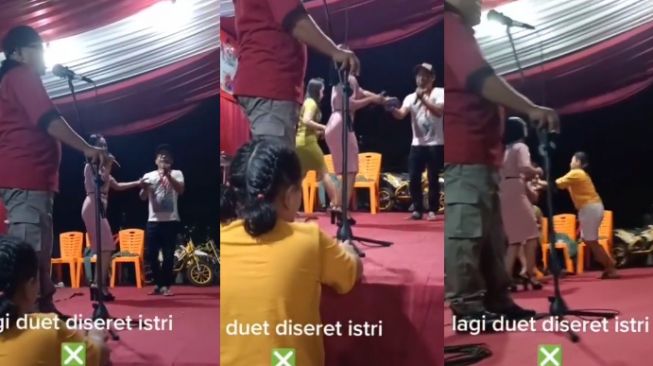 Anak jengkel ayahnya duet nyanyi sampai pegangan tangan dengan biduan. (Instagram/dunia_kaumhawa)