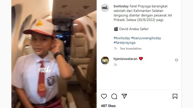 Farel Prayoga naik pesawat pribadi [Foto: Tangkapan layar Instagram]