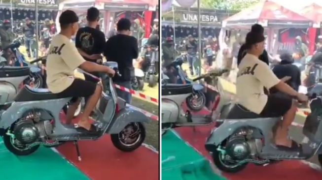 Coba-coba Vespa di Pameran, Remaja Ini Malah Bikin Kaget Pengunjung