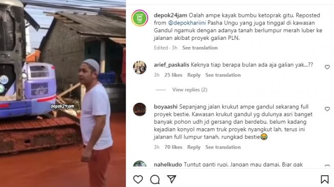 Pasha Ungu ngamuk di jalanan Depok yang penuh lumpur tanah [Instagram/@depok24jam]