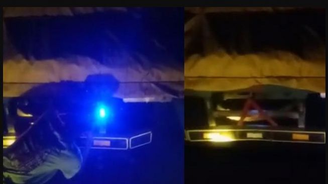 Aksi kernet truk memberikan efek jera kepada pengendara yang gunakan lampu silau mata (TikTok)