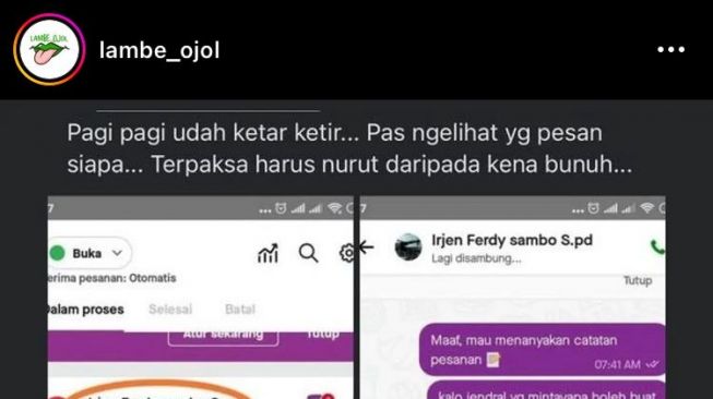 Curhat Pengemudi Ojol Ketar-ketir Dapat Orderan dari Irjen Ferdy Sambo S.Pd, Begini Respons Publik