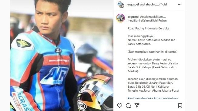 Sosok salah satu rider muda Indonesia di cabang road race, Kevin Safaruddin Madria yang berpulang Minggu (28/8/2022) [Instagram: ergusoei].