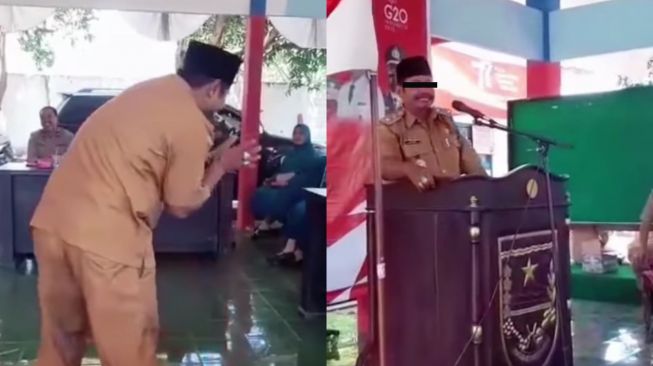 Bergaya ‘Nyeleneh’ Saat Berpidato di Hadapan Camat, Kepala Desa Ini Banjir Cemoohan Netizen