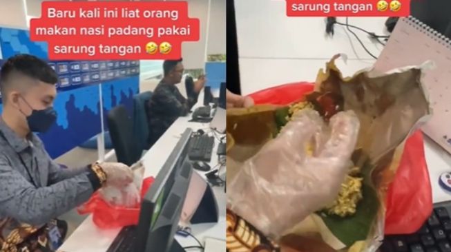 Pria Ini Makan Nasi Padang Pakai Sarung Tangan, "Sekte" Baru?