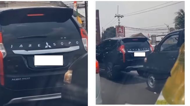 Potret Mitsubishi Pajero Sport Berhenti di Jalan Jadi Sorotan, Tulisan di Belakang Bikin Geleng-Geleng