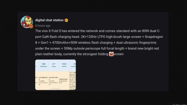 Bocoran Vivo X Fold S. [Gizmochina] 