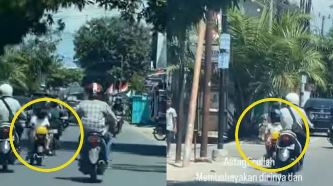 Ngeri! Tiga Bocah Naik Sepeda Motor Listrik di Jalan, Bahayakan Pengendara Lainnya