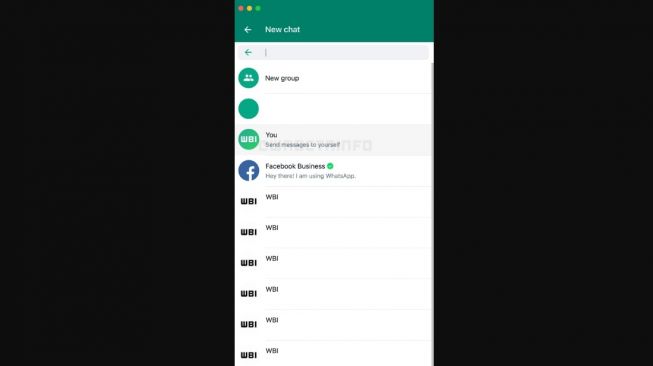 Fitur baru WhatsApp, mengirim pesan ke nomor sendiri. [WABetaInfo]