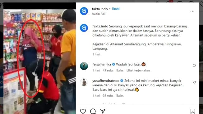 Kepergok, Seorang Ibu Curi Barang-barang di Alfamart, Ada Minyak Goreng dan Susu Kental Manis Dalam Tas