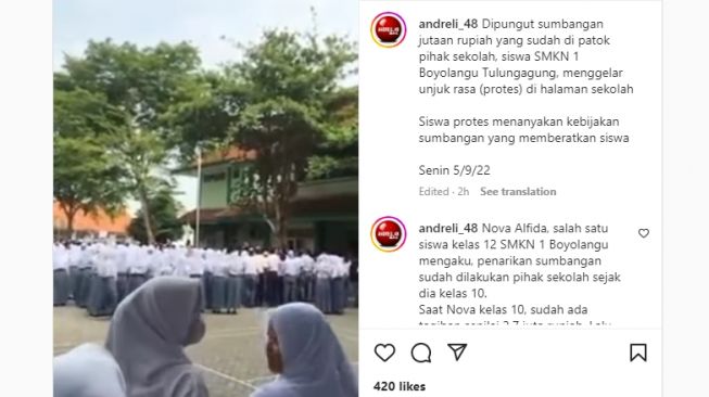 Dipungut Sumbangan Tak Lazim, Siswa SMKN 1 Boyolangu Tulungagung Demo Sekolah